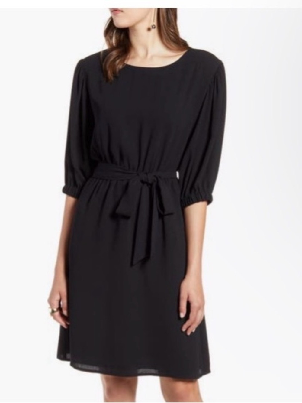 Halogen Navy Blue Dress with Self Tie Belt